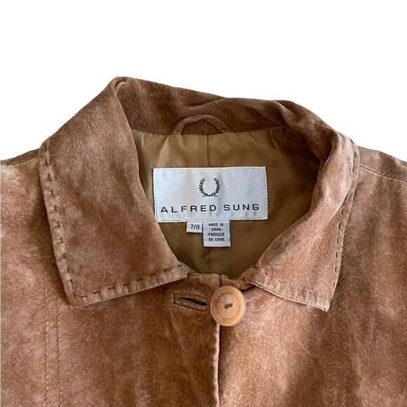 FABULOUS Alfred Sung Brown Long Suede Coat - Picture 6 of 15